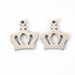 Non-Tarnish 201 Stainless Steel Pendants, Laser Cut, Crown, Stainless Steel Color, 18x15x1.2mm, Hole: 1.6mm(STAS-Q239-008)