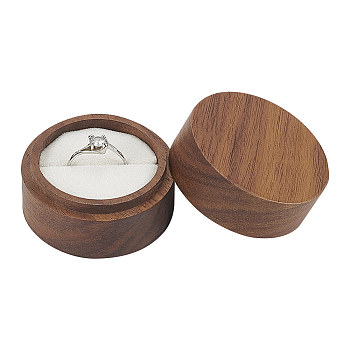 Round Wooden Single Ring Storage Boxes with Velvet Inside, Jewelry Gift Case for Rings, White, 4.95x3.6cm