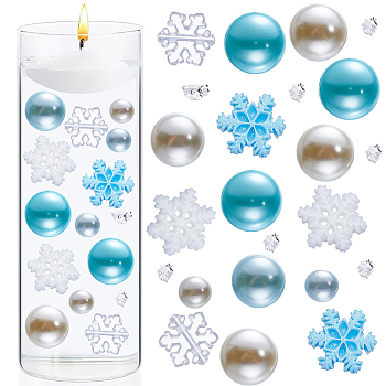 DIY Christmas Vase Fillers for Centerpiece Floating Candles, Including Plastic Pearl, Resin Cabochons, Foil Flakes, Mixed Color, 6mm