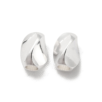 Brass Bead, Lead Free & Cadmium Free, Twist Oval, 925 Sterling Silver Plated, 6x4x4mm, Hole: 2mm
