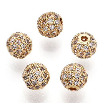 Rack Plating Brass Cubic Zirconia Beads, Long-Lasting Plated, Round, Golden, 6x6mm, Hole: 1.5mm