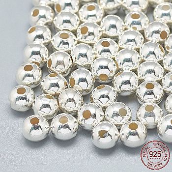 925 Sterling Silver Beads, Round, Silver, 5mm, Hole: 2.5mm