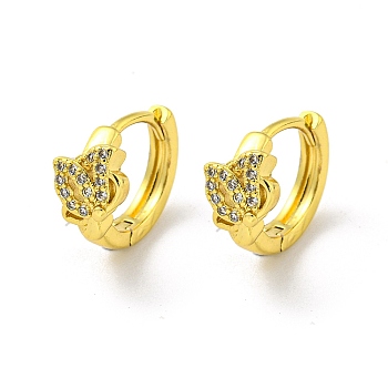 Brass Micro Pave Cubic Zirconia Hoop Earring, Real 18K Gold Plated, Butterfly, Clear, 11.5x7mm
