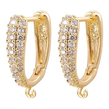 Brass Micro Pave Clear Cubic Zirconia Hoop Earring Findings, with Horizontal Loops, Real 18K Gold Plated, 19.5x14x4.5mm, Pin: 1mm