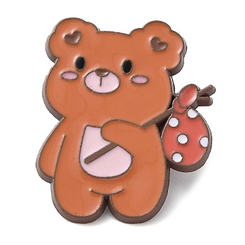 Bear with Bag Enamel Pins, Coffee Zinc Alloy Badge for Women, Light Coral, 31x25.5x2mm