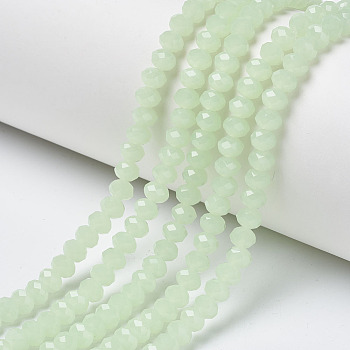 Glass Beads Strands, Imitation Jade, Faceted, Rondelle, Pale Green, 4x3mm, Hole: 0.4mm, about 130pcs/strand, 16.54 inch(42cm)