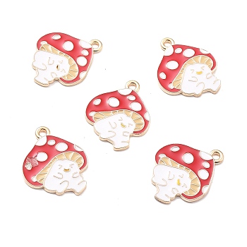 Autumn Theme Alloy Enamel Pendants, Mushroom Elf, Red, 24x19x1mm, Hole: 1.8mm