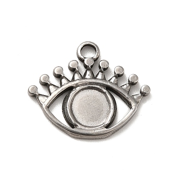 304 Stainless Steel Pendant Cabochon Settings, Evil Eye, Stainless Steel Color, Tray: 6mm, 16.5x20x2mm, Hole: 2.2mm