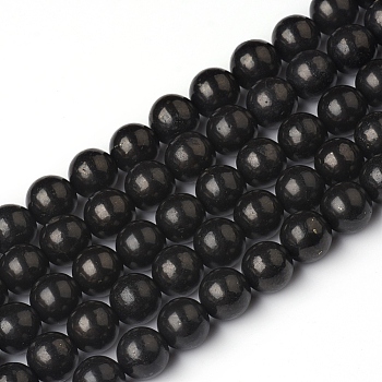 Natürliche Shungit Perlen Stränge, Runde, 8~8.5 mm, Bohrung: 0.8 mm, ca. 48 Stk. / Strang, 15.55 Zoll (39.5 cm)