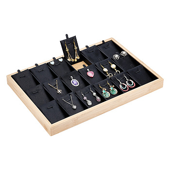 18-Grid Bamboo Pendant Necklaces Displays Plate, with PU Imitation Leather, Rectangle, Black, 35.4x24.5x3cm, Inner Diameter: 7.2x5.4cm, about 19pcs/set