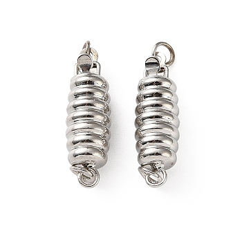 Brass Box Clasps, Grooved Column, 1-Strand, 2-Hole, with Jump Ring, Platinum, 24x6mm, Hole: 2.5mm