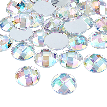 Taiwan Acrylic Rhinestone Cabochons, Flat Back and Faceted, Half Round/Dome, Clear AB, 20x6mm, 30pcs/box