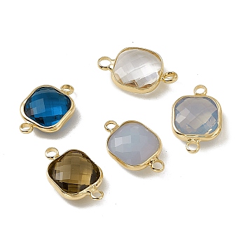 Transparent K9 Glass Connector Charms, with Light Gold Plated Brass Findings, Faceted, Square Links, Mixed Color, 16.5x10.5x5.5mm