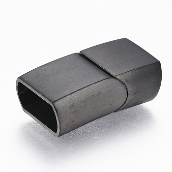 304 Stainless Steel Magnetic Clasps with Glue-in Ends, Rectangle, Drawbench, Gunmetal, 23.5x13x8mm, Hole: 6x11.5mm