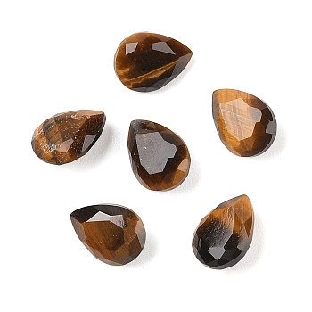 Natural Tiger Eye Cabochons, Teardrop, Faceted, 8x6x3.5mm