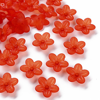 Frosted Acrylic Bead Caps, 5-Petal, Flower, Orange Red, 19.5x20x5.5mm, Hole: 1.6mm, about 740pcs/500g