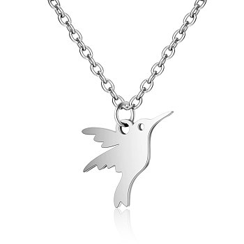 201 Stainless Steel Pendants Necklaces, Bird, Stainless Steel Color, 16.3 inch(40cm)x1mm