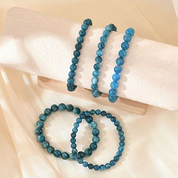 Natural Apatite Round Round Beaded Stretch Bracelets, Inner Diameter: 2-1/8 inch(5.4cm)