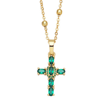 Fashionable Hip Hop Cross Pendant Necklace for Women with Micro Inlaid Gemstones and Zircon Crystals (NKB072), Sea Green, size 1