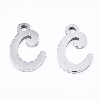201 Stainless Steel Charms, Laser Cut, Alphabet, Stainless Steel Color, Letter.C, 12x8x1mm, Hole: 1.4mm