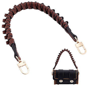PU Leather Braided Bag Handles, with Alloy Swivel Clasps, for Bag Straps Replacement Accessories, Coconut Brown, 43.5x2.35x2.25cm