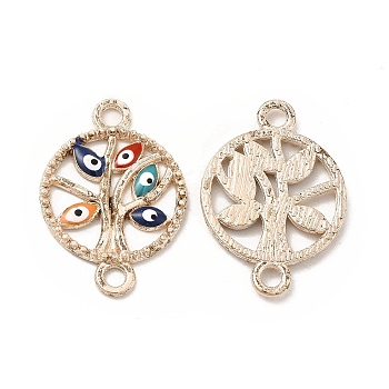 Alloy Enamel Connector Charms, Flat Round Tree Links with Evil Eye, Rose Gold, Nickel, Colorful, 23.5x16.5x2mm, Hole: 2mm