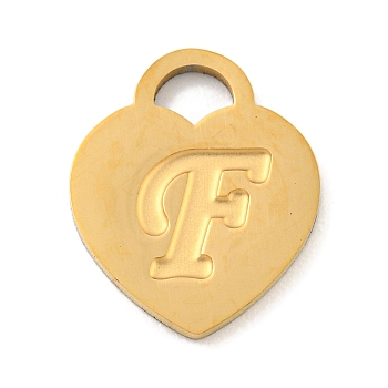 Ion Plating(IP) 304 Stainless Steel Pendants, Laser Cut, Heart with Letter Charm, Golden, Letter F, 15x12x1mm, Hole: 3x3.5mm