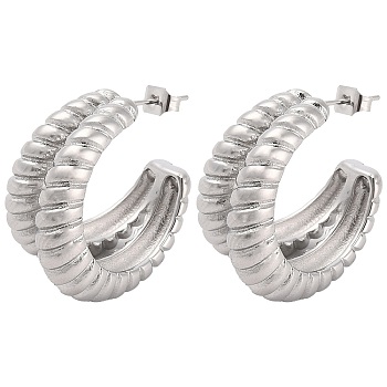 304 Stainless Steel Stud Earrings, Split Earrings, Half Hoop Earrings, Stainless Steel Color, 25x16mm.
