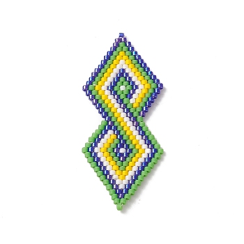 Handmade Loom Pattern MIYUKI Seed Beads, Double Rhombus Pendants, Green, 51.5x21.5x2mm, Hole: 0.9mm