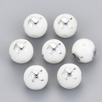 Electroplate Glass Beads, Round with Constellations Pattern, Platinum Plated, Leo, 10mm, Hole: 1.2mm