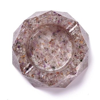 Resin with Natural Other Quartz Chip Stones Ashtray, with Resin, Home OFFice Tabletop Decoration, Octagon, 103x98x26mm, Inner Diameter: 60mm