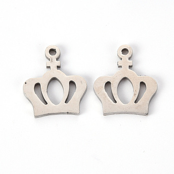 201 Stainless Steel Pendants, Laser Cut, Crown, Stainless Steel Color, 18x15x1.2mm, Hole: 1.6mm