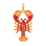 Brass Enamel Pendants, Crayfish Charms, Rack Plating, Long-Lasting Plated, Cadmium Free & Lead Free, Real 18K Gold Plated, 40.5x24x3mm, Hole: 4x3.5mm(KK-A303-39G)