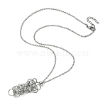 Tarnish Resistant 304 Stainless Steel Cable Chains Macrame Pouch Empty Stone Holder for Pendant Necklaces Making, with Slide Beaded, Stainless Steel Color, 21.46 inch(54.5cm), Tray: 43x15mm(NJEW-TA00085-01)