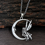 Tibetan Style Zinc Alloy Pendant Necklaces for Women, Antique Silver, Fairy with Moon, 19.69 inch(50cm)(FS-WGBD114-03)