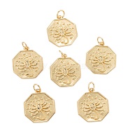 Brass Pendants, Long-Lasting Plated, Octagon with Scorpion, Real 18K Gold Plated, 18.5x16x2mm, Hole: 3.6mm(KK-P204-06G)