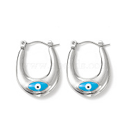 316 Stainless Steel Hoop Earrings, Enamel Evil Eye Earring for Women, Deep Sky Blue, 24x18x5mm, Pin: 0.8mm(EJEW-I282-01A-02P)