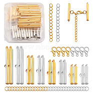 PandaHall Jewelry Iron Slide On End Clasp Tubes, 304 Stainless Steel Open Jump Rings, Zinc Alloy Lobster Claw Clasps and Iron Chain Extender, Mixed Color, 240pcs/box(FIND-PJ0001-01)