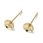 Brass Studs Earrings Finding, Lead Free & Cadmium Free, Round, Real 24K Gold Plated, 14x5mm, Pin: 12x1mm(KK-K383-01C-G)