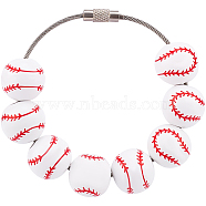 16mm Round Sport Ball Wooden Beaded Embellishments, with Iron Findings, for Bag Decoration, Red, Baseball, 180mm(FIND-WH20003-42D)