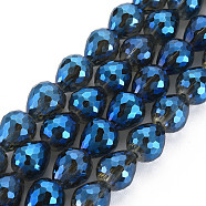Electroplate Glass Beads Strands with Faceted, Teardrop, Marine Blue, 10x9.5mm, about 60pcs/strand, 23.62 inch(60cm)(EGLA-T008-024-A01)