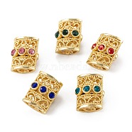 Brass Micro Pave Cubic Zirconia Beads, Rectangle, Long-Lasting Plated, Real 18K Gold Plated, Mixed Color, 12x9x8mm, Hole: 2.3mm(ZIRC-P088-09G)