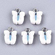 Handmade Polymer Clay Charms, with Platinum Tone Iron Findings, Butterfly, White, 12~13x10x4mm, Hole: 1.8mm(CLAY-T016-62)