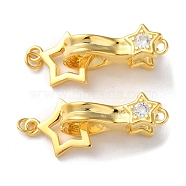 925 Sterling Silver Fold Over Clasps, Long-Lasting Plated, Star with 925 Stamp, Real 18K Gold Plated, Star: 11x9x1mm, Ring: 3x0.5mm, Inner diameter:2mm, Clasp: 17x7.5x5.5mm, Hole: 1.2mm(STER-D005-10G)
