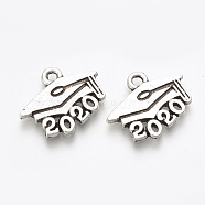 Tibetan Style Alloy Pendants, Graduation Trencher Cap with New Year 2020, Lead Free & Cadmium Free, Antique Silver, 15x18x1.5mm, Hole: 1.5mm, about 410pcs/500g(TIBE-T010-28AS-RS)