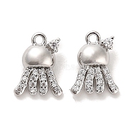 Brass Micro Pave Clear Cubic Zirconia Charms, Octopus, Real Platinum Plated, 12x9x4.5mm, Hole: 1.2mm(KK-C054-07P)