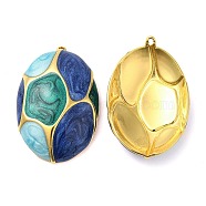 Enamel Pendants, with 304 Stainless Steel Finding, Real 18K Gold Plated, Oval Charm, Teal, 32.5x21.5x5.8mm, Hole: 1.2mm(STAS-E040-12G-04)