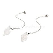 Natural Quartz Crystal Pointed Dowsing Pendulums, Bullet Charm, with Rack Plating Brass Chain & Lobster Claw Clasps, Lead Free & Cadmium Free, 226~230mm, Hole: 2.5mm(G-F763-05P-09)