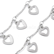 304 Stainless Steel Link Chains, with Spool, Soldered, Heart, Stainless Steel Color, 10x9x0.5mm, 5m/roll(CHS-U002-05P-03)