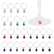 24Pcs 12 Colors Brass Wine Glass Charms, wtih Alloy Glass Charms, Teardrop, Mixed Color, 47mm, 2pcs/color(AJEW-GO00016)